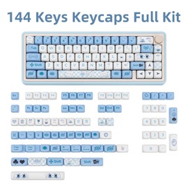 COOMICKEY PBT Keycaps, 144 Key Blue Keycaps, Cute Cartoon MOA keycaps Set, Kawaii Dye sub Custom Keycap Set for Gateron Kailh Cherry Mx Switches ANSI Layout Mechanical Custom Keycap