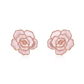 ONEFINITY Rose Flower Stud Earrings Rose Gold-Plated 925 Sterling Silver Rose Flower Jewellery Gifts for Women, Sterling Silver, No Gemstone