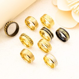 YOVORO 9Pcs Stainless Steel Band Rings for Men Women Fidget Anxiety Relief Rings Spinner Ring Wedding Promise Rings Set G10