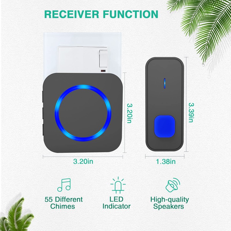 SURFOU Wireless Doorbell 1300FT Range for Home/House/Office/Business/Classroom, 55 Melodies Waterproof