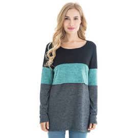 Bearsland Women's 3 Packs Maternity Clothes Long Sleeves Breastfeeding Shirts Nursing Top,Blue+grnpink+blkgrngry,XL