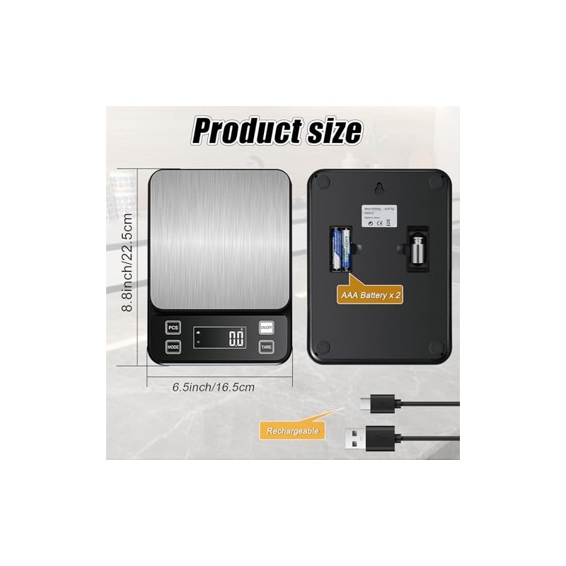 Waterproof Kitchen Scale, 10kg/22lb Food Scale Precisely Measures Grams and