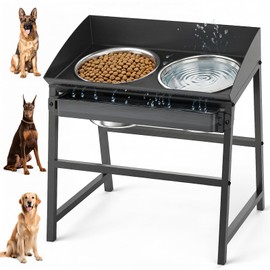 Bobbie & Laxi 15" Tilted Elevated Dog Bowl, Spill-Proof with Plastic Guard
