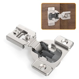 Chibery 50 Pack 9/16" Overlay 4D Concealed Hinges for Face Frame Door, Soft Close On/Off Switch, Self Closing, 105° Open Angle Concealed Stainless Steel Hinges for Framed Cabinet, Satin Nickel