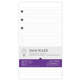 LUX PRO Compact: 5mm Ruled – LUX Productivity Refill Pack - Planner Page Inserts - Compatible with The LUX PRO Compact 6-Ring Binder Organizer