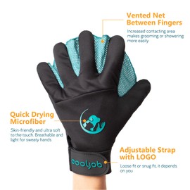 COOLJOB Pet Glove, Pet Hair Remover with Web, Reusable Washable Cleaning Massage Dog Grooming Mitt for Short Long Haired Dog Cat Horse Animal, Washing Bathing Shedding Supplies(1 Pair, Size M-L)
