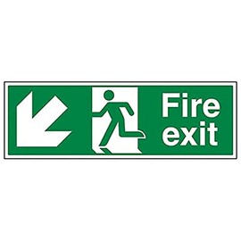 V Safety Fire Exit - Fire Exit Arrow Down Left - 300 x 100 mm Safety Sign