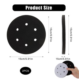 2pcs 150mm Soft Sponge Interface Pad for 6-Inch Sanding Discs, Hook and Loop Backed Cushion Pad with 6 Dust Holes, Impact-Resistant Noise Reduction Foam Buffer for Orbital Sander and Polishing Machine