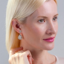 Simulated Diamond Teardrop Clip On Earrings for Women - Long Cubic Zirconia Statement Earrings for Non Pierced Ears - Formal No Piercing Earrings, Sparkly Rhinestone Drop Earrings, one-size, Cubic