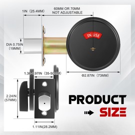 Tandefio 1 Pcs Deadbolt with Occupancy Indicator, Vacant Occupied Bathroom Lock 304 Stainless Steel Lock Indicator for Commercial Restroom Fit Door Thickness from 1 3/8" to 2", Satin Chrome (Black)