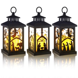 3 Pcs Christmas Nativity Lantern Decorative with LED Candles 8.7 Inches Nativity Scene Hanging Lantern Table Centerpiece Vintage Lantern Ornament with Nativity Scence for Xmas Party Decor