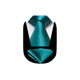HISDERN Mens Ties Teal Silk Tie and Pocket Square Set Classic Formal Aqua Solid Necktie & Handkerchief for Wedding Business with Gift Box