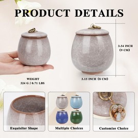 Abooxiu Ceramic Small Urn for Human Ashes Cremation Keepsake Urn for Adult Male Female Ice Crack Keepsake Urn for Human or Pet Ashes Celadon White