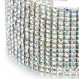 COOLSTEELANDBEYOND Dazzling Rainbow Rhinestone Pave Cluster Wide Bangle Bracelet, Metal, No gemstone