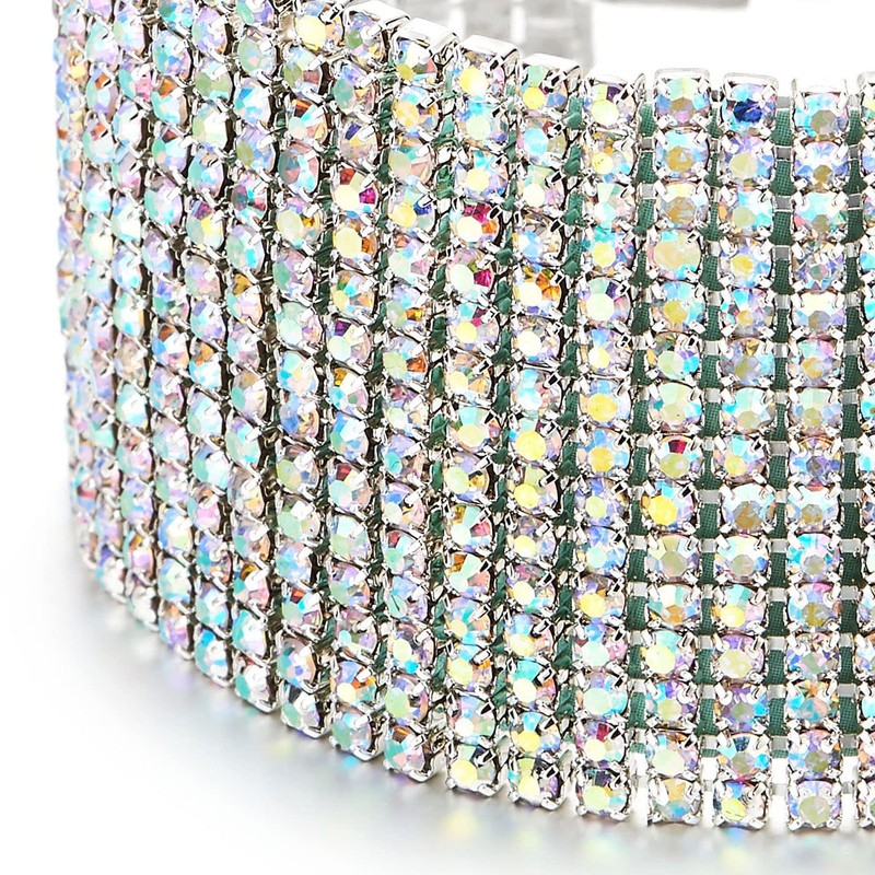COOLSTEELANDBEYOND Dazzling Rainbow Rhinestone Pave Cluster Wide Bangle Bracelet, Metal,