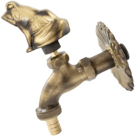 AERZETIX - C62116 - Wall-Mounted Sink Tap 1/2 Inch "Frog" Sink Tap with Antique Retro Decoration Handle - Fountain Ornament Bathroom Vintage Garden Tap - Antique Brass