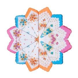 HOULIFE Women's Flower Handkerchiefs Pure Cotton Handkerchiefs 3 Colours for Everyday Use 6/12 Pieces 30x30cm Christmas Gifts - 30x30cm