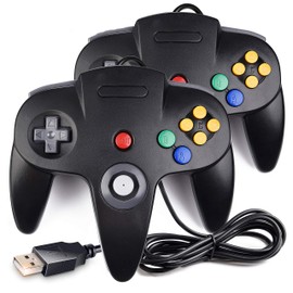 iNNEXT [USB Version] 2 Pack Classic N64 Controller, N64 Wired USB PC Game pad Joystick, N64 Bit USB Wired Game stick for Windows PC MAC Linux Raspberry Pi 3 (Black X 2)