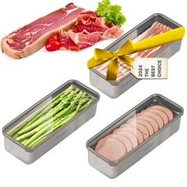 3 Pack Deepen Bacon Storage Containers for Fridge, 304 Stainless Steel Food Storage Container With Removable Drain Tray, Deli Meat Containers with Lids, Dishwasher Safe, Keeps Fruits, Vegetables Fresh