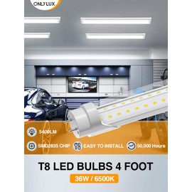 ONLYLUX T8 Led Bulbs 4 Foot 6500K 36W 5400LM, Super Bright LED Daylight 4ft Bulb, Fluorescent Light Replacement, T8 4' Led Light Bulbs Ballast Bypass for Workshop Garage Warehouse 20 Pack
