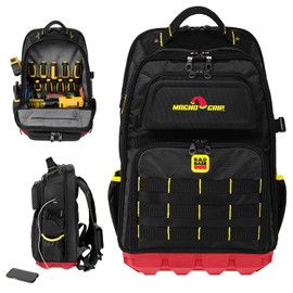 MagnoGrip RED Base PRO Tool Backpack - Heavy-Duty 1680D Polyester, 41 Pockets, Waterproof Base, Laptop Slot, MOLLE, USB Port, Lockable Zippers. Durable bag for Electricians, Contractors & DIYers.