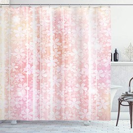 Ambesonne Pale Pink Shower Curtain, Floral Pattern Essence Growth Nature Beauty Blossoms Dreamy Spring Print, Cloth Fabric Bathroom Decor Set with Hooks, 75" Long, Peach Salmon