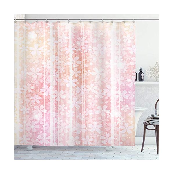 Ambesonne Pale Pink Shower Curtain, Floral Pattern Essence Growth Nature