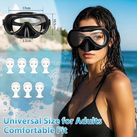 Snorkeling Gear for Adults, Snorkel Mask Set 180° Anti-Fog Tempered Glass, Food-Grade Silicone Anti-Leak Scuba Gear with Dry-Top Snorkel, Diving Mask for Snorkeling, Swimming (Black+Blue)