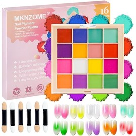Nail Pigment Powder Palette, 16 Colors Solid Pigment Powder for Nails Set Pigmentos para Uñas, Nail Art Palette Manicure DIY Accessories