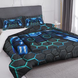 Uyivugmo Kids Gaming Comforter Twin Size Video Game Console Geometric Bedding Sets for Boys Girls Kids 3D Gaming Comforter with 2 Pillowcase
