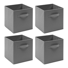 BonChoice Pack of 4 Foldable Storage Cubes Boxes with Handle for Home Organization, Fabric Wardrobe Storage Box Organizer Basket Bins for Clothes Bedding Toys Towels, Collapsible & Durable Grey