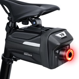 Smart Bike Tail Light with Seat Bag, Auto On/Off, USB Rechargeable Bicycle Rear Light for Road Urban Cyclists Cycling Safety, Brake Sensing Taillight, Featuring Bike Saddle Bag with Reflective Strip