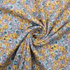 Dusty Lilac Banana Ditsy Floral Pattern Printed Poly Cotton 4X2 Rib Knit Fabric by The Yard