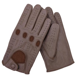 Unisex Genuine Goat Semi Aniline Leather Driving Gloves - Breathable with Perforated Panels and knuckle Holes with Leather Strap Snap closure