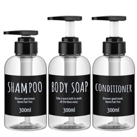 Segbeauty - Dispensador de champú, 3 botellas de plástico de 10 oz/300 ml, botellas de bomba de champú recargables para ducha, botellas de bomba para jabón corporal, champú, acondicionador, baño de hotel