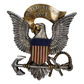 Ebros Gift Patriotic US United States Navy Military Branch American Bald Eagle with Flag Crest and Ship Anchor Wall Decor Plaque Figurine Honor Valor and Bravery Memorial Accent