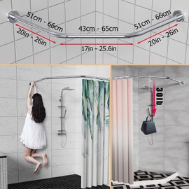 Sikaiqi Stretchable 304 Stainless Diamond Shaped Bathroom Bathtub Corner Shower Curtain Rod Rack (Diamond Shaped, Both Sides: 17"-25.6",Middle:20"-26)