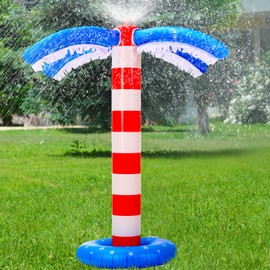 Foilswirl Summer Inflatable Sprinkler 59 x 20.5 Inch American Flag Sprinkler Outdoor Water Game Patriotic Red Blue Backyard Decoration Summer Palm Tree Decor for Yard Hawaiian Independence Day Party