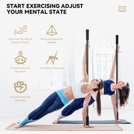 Krightlink Yoga Stick 5ft Adjustable Stretching Stick, Versatile Exercise Stick Non-Slip Ends and Sponge Handles for Fitness, Flexibility and Balance, Posture Correction - Black