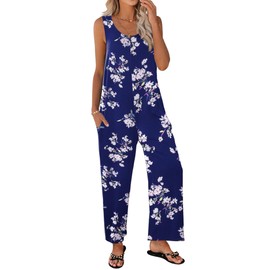 Ekouaer Sleeveless Jumpsuits for Women Casual Summer Scoop Neck Tank Rompers Wide Leg Pants Overall Jumpers with Pockets Flower X-Large