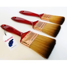 Quercos Paint Brush Set of 3 | No Bristle Loss | Evo Fibre Painting Brush & Flat Brush Varnishes | Professional Paint Brush for Water & Solvent Based Varnishes | 100% Synthetic Fibres