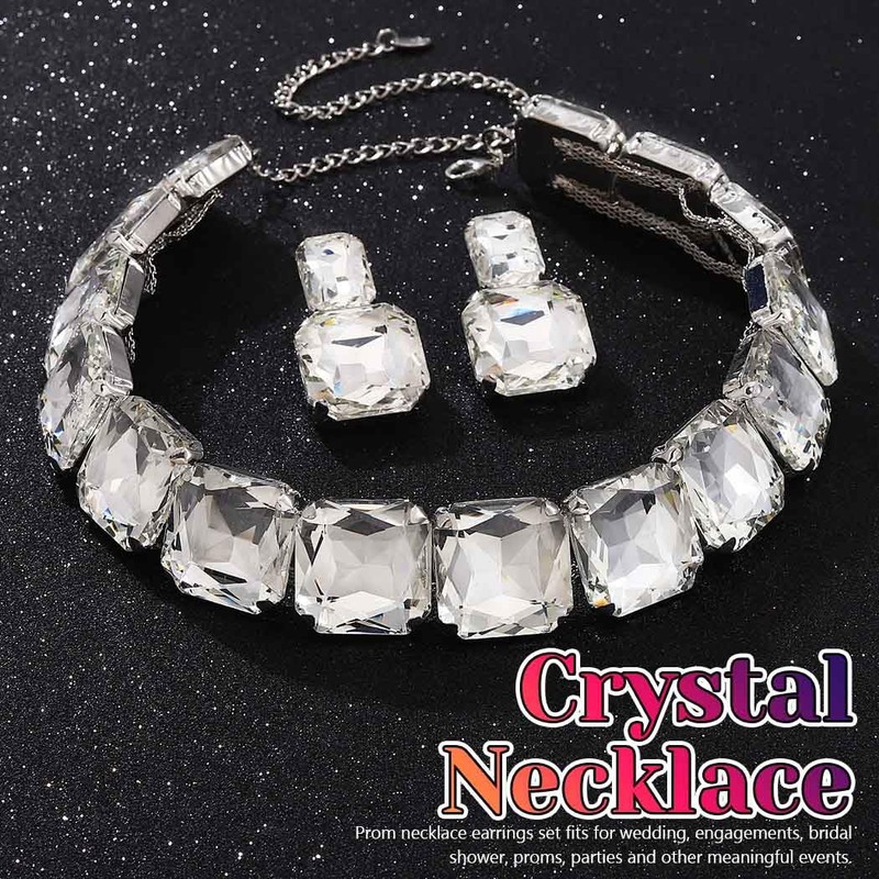 Zoestar Sparkly Crystal Jewelry Set Silver Rhinestone Necklace Earrings Set
