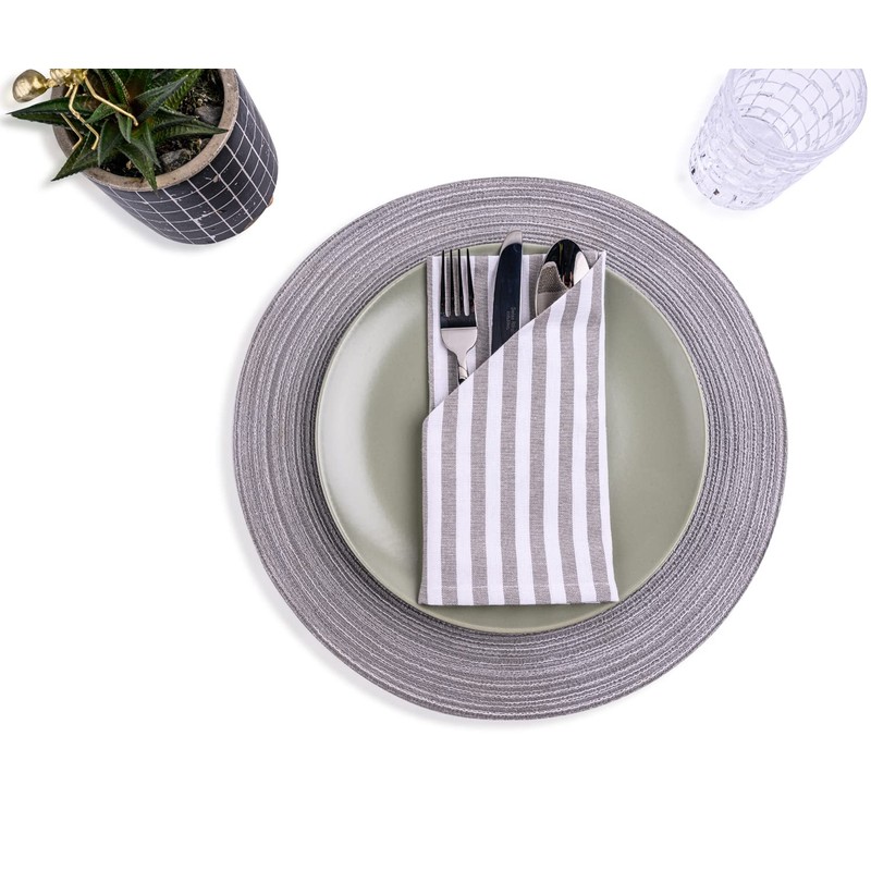 mon bijou® - 6 pleasantly soft fabric napkins, grey-white stripes,