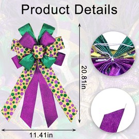 Estivaux Large Mardi Gras Bows for Wreath, Mardi Gras Wreath Bows Glitter Green Purple Bows Fat Tuesday Bows Holiday Tree Topper Bows for Front Door Carnival Party Mardi Gras Decorations