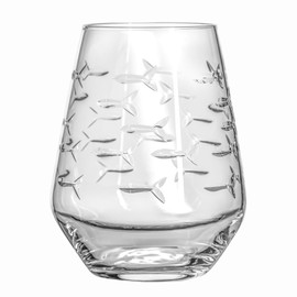 Rolf Glass | School of Fish Stemless Tumbler | Stemless Wine Glasses 18oz | Lead-Free Glass | Engraved and polished in Pennsylvania | US made (Set of 4)