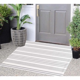 Grey and White Layered Doormat 24'' x 35'' Outdoor Front Porch Rug Machine Washable Indoor Outdoor Rug for Front Porch Hand-Woven Entryway Rug for Laundry/Bathroom/Bedroom