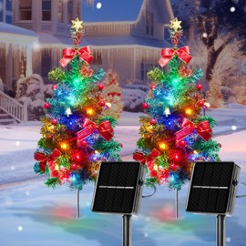 Brightown Solar Christmas Tree Outdoor, 2 Packs 31.5 Inch Solar Christmas Decorations Outdoor Yard Xmas Pathway Christmas Trees Sidewalk Driveway Walkway Grave Cemetery