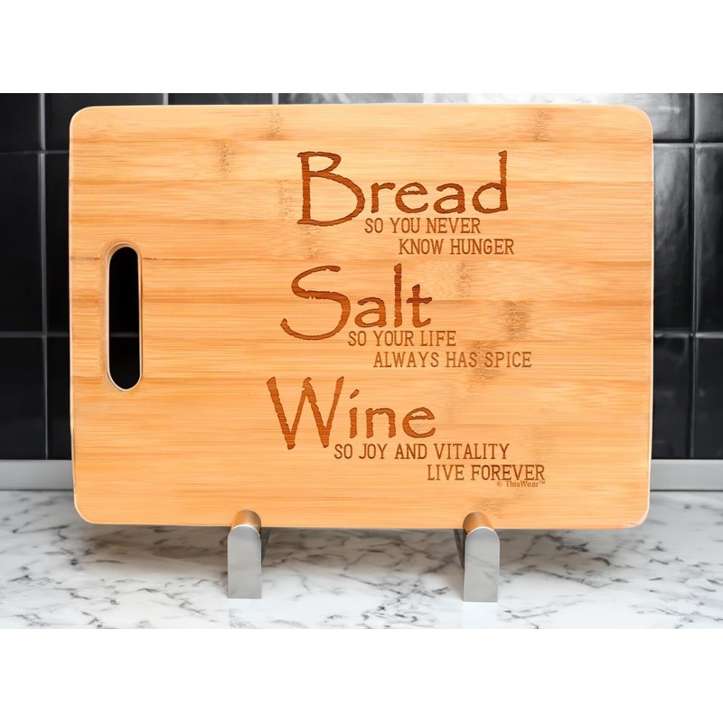 Bread Salt Wine Housewarming Cutting Board Wonderful Life Quote Bread