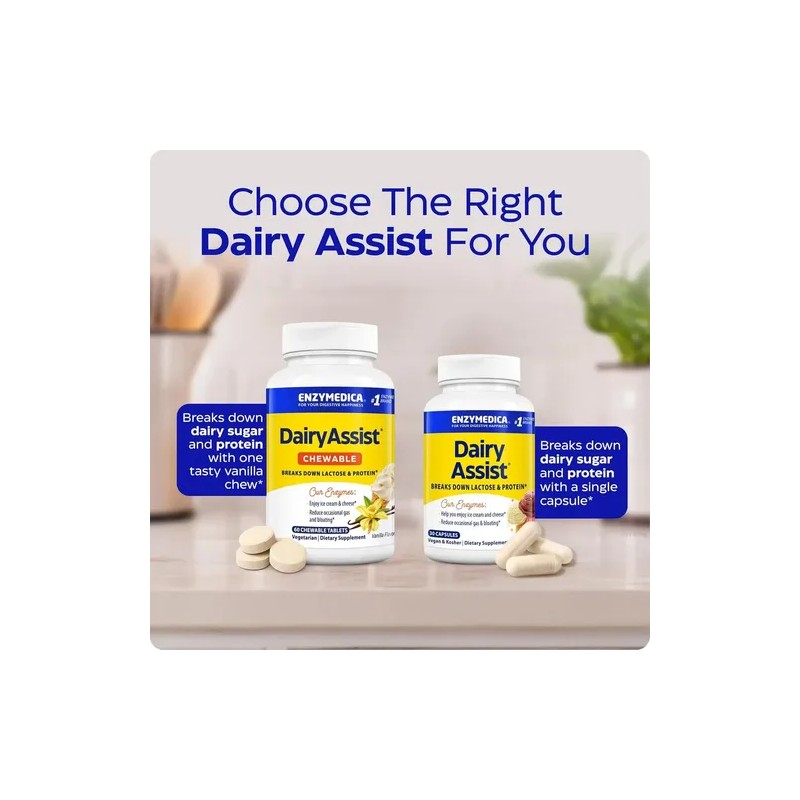 Enzymedica Dairyassist Enzimas Lactosa 60 Tabletas Vainilla
