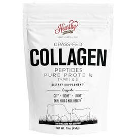 HEARTHY FOODS Collagen Powder - 18g Protein - Pure Halal Collagen Peptides Grass Fed Organic Hydrolyzed Powder  Type I and III Unflavoured Keto...    